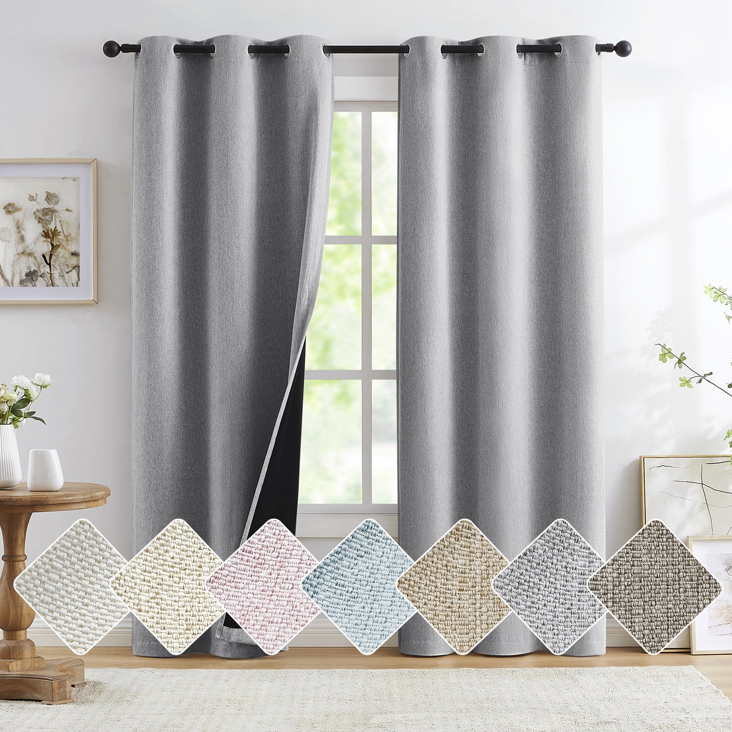 Exultantex Blackout Linen Bedroom Curtains Casual Burlap Texture Room Darkening Window Treatment Set Energy Efficient Draperies 40"x95"x2,Grey