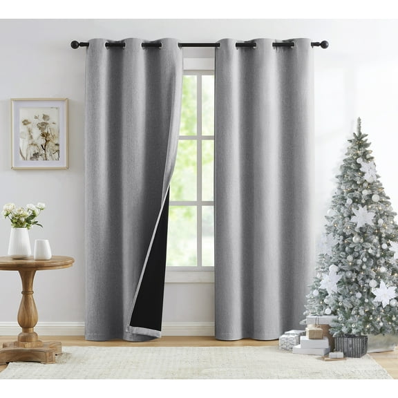 Exultantex Christmas Blackout Linen Curtains 84 inch Long Thermal Insulated Noise Reducing Bedroom Drapes,40"x84"x2,Grey