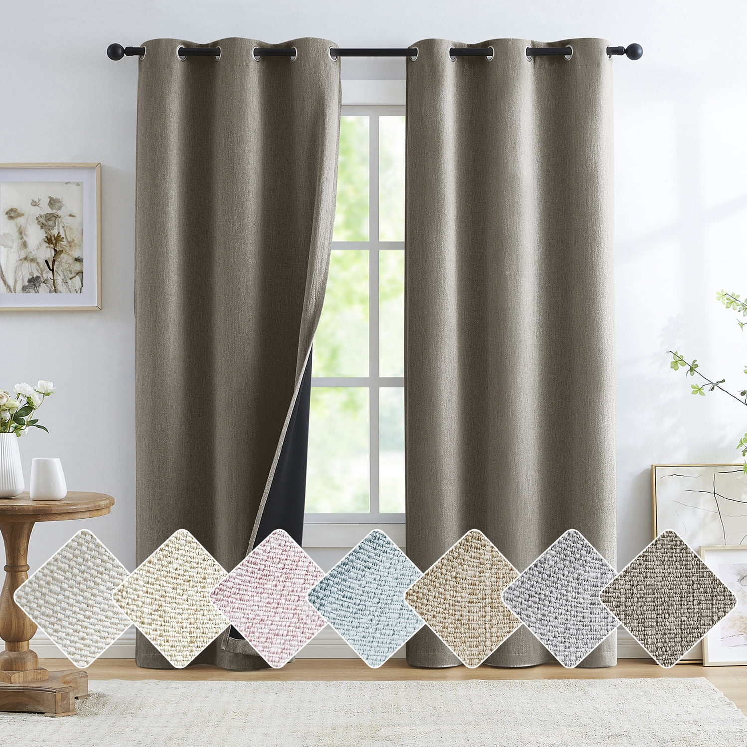 Exultantex Blackout Linen Curtains for Living Room,Grommet Top Energy Efficient 40 x 84 Long Drapes,2 Panels,Brown