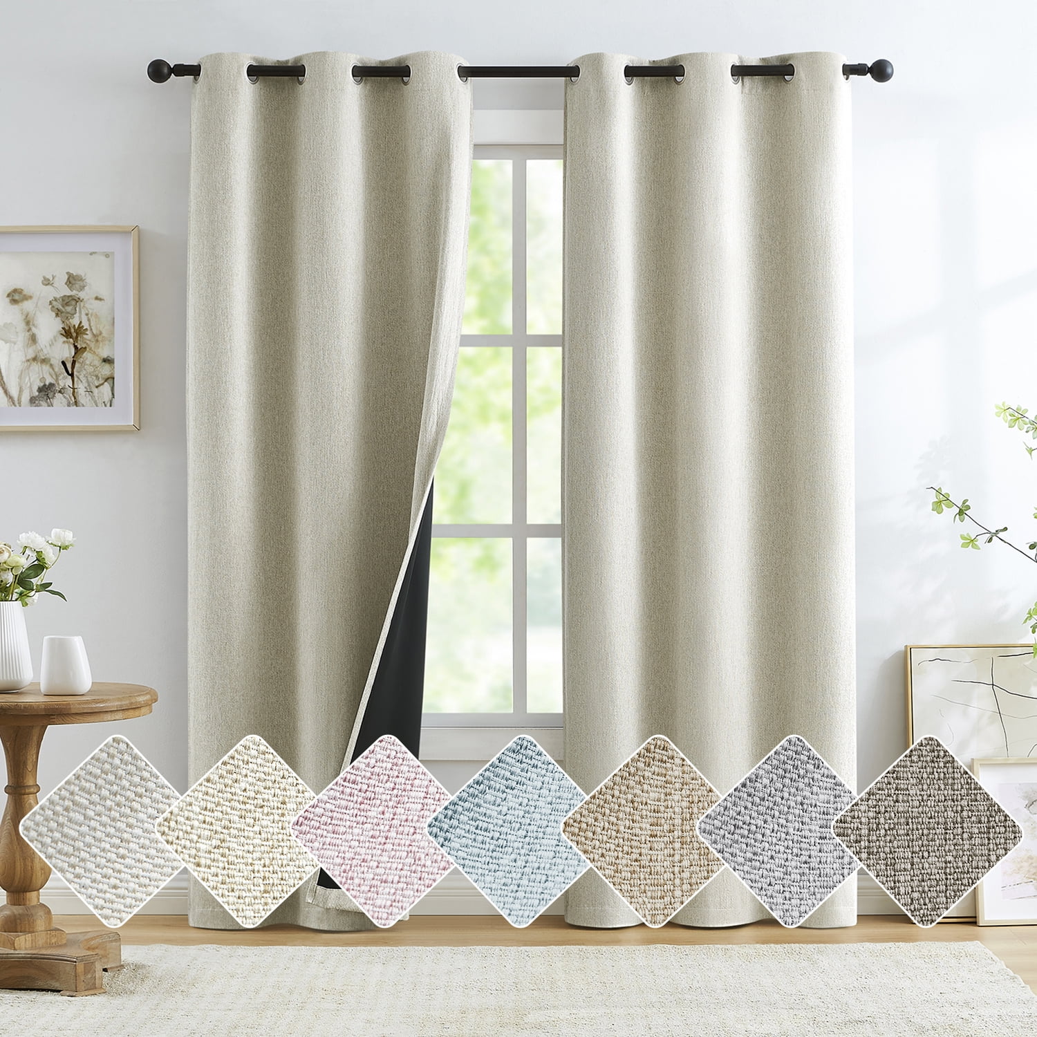 Exultantex Blackout Linen Textured Curtains for Bedroom Texture Rustic Drapes Thermal Insulated Privacy,40"x95",2 Panels,Beige