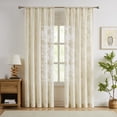 thumbnail image 1 of Exultantex Boho Embroidered Leaf Sheer Curtains, Rod Pocket Style, 54x84 Inch, Ivory, 1 of 6