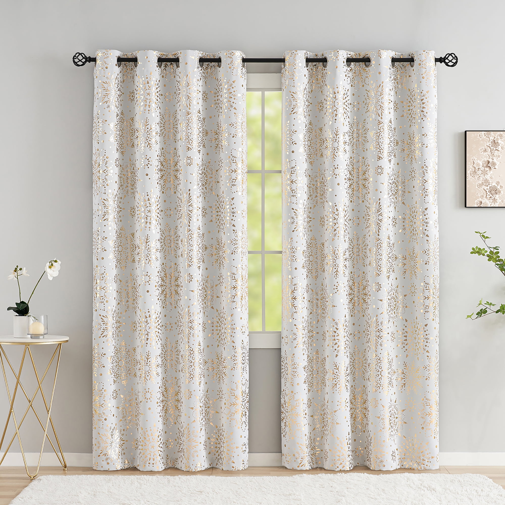 Exultantex Gold White Blackout Curtains for Kids Bedroom Foil Medallion ...