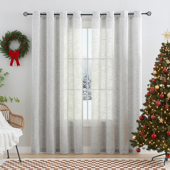 Exultantex Grey Semi Sheer Linen Curtains Privacy Rustic Drapes Panels, 52"W x 90"L, 2 Pcs, Grommet Top