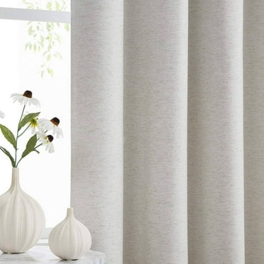 Exultantex Grommet Blackout Linen Curtains for Living Room, Solid Linen Thermal Soundproof Drapes, 54''x84'', 2 pcs,Natural White