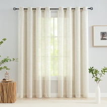 Exultantex Linen Beige Semi Sheer Living Room Curtains Farmhouse Rustic Drapes, 52"W x 84"L, 2 Panels, Grommet Top