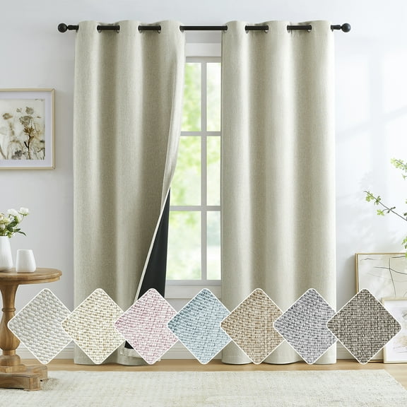 Exultantex Natural Blackout Linen Curtains 84 inch Long Thermal Insulated Noise Reducing Bedroom Drapes40"x84"x2,Beige