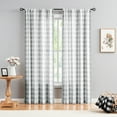 thumbnail image 1 of Exultantex Pompom Window Curtains Semi Sheer Gingham Plaid Panels for Kitchen, 40"W x 63"L, 2pcs, Rod Pocket,Grey-White, 1 of 6