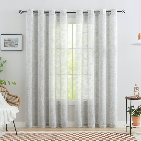 Exultantex Semi Sheer Curtains for Living Room Linen Textured Rustic Grey Panels, 52"W x 84"L, 2 Pcs, Grommet Top