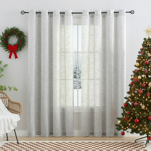 Exultantex Christmas Semi Sheer Curtains for Living Room Linen Textured Rustic Grey Panels, 52"W x 84"L, 2 Pcs, Grommet Top