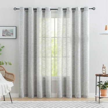 Exultantex Semi Sheer Curtains for Living Room Linen Textured Rustic Grey Panels, 52"W x 84"L, 2 Pcs, Grommet Top