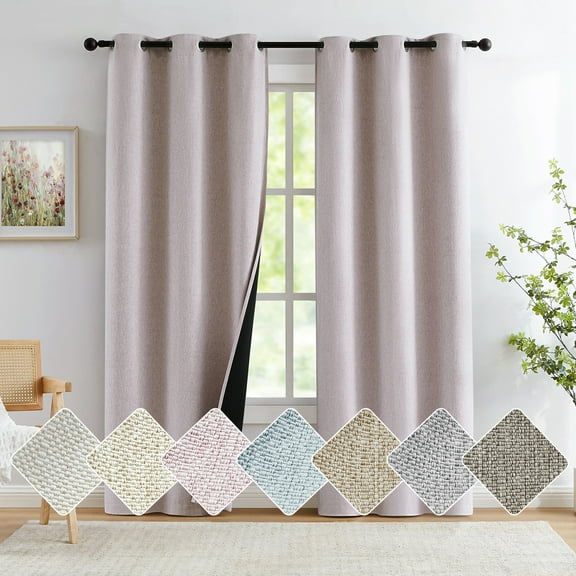 Exultantex Solid Full Blackout Curtain for Girls Room Heavy Linen Texture Room Darkening Noise Reducing Drapes,Grommets Top 40" x 84",2pcs,Pink