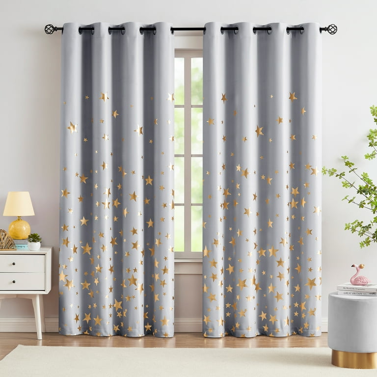 Exultantex Star Kids Blackout Curtain Panels Thermal Insulated Noise Reducing Curtains for Nursery Grommets Top 50x84 2 Panels Grey