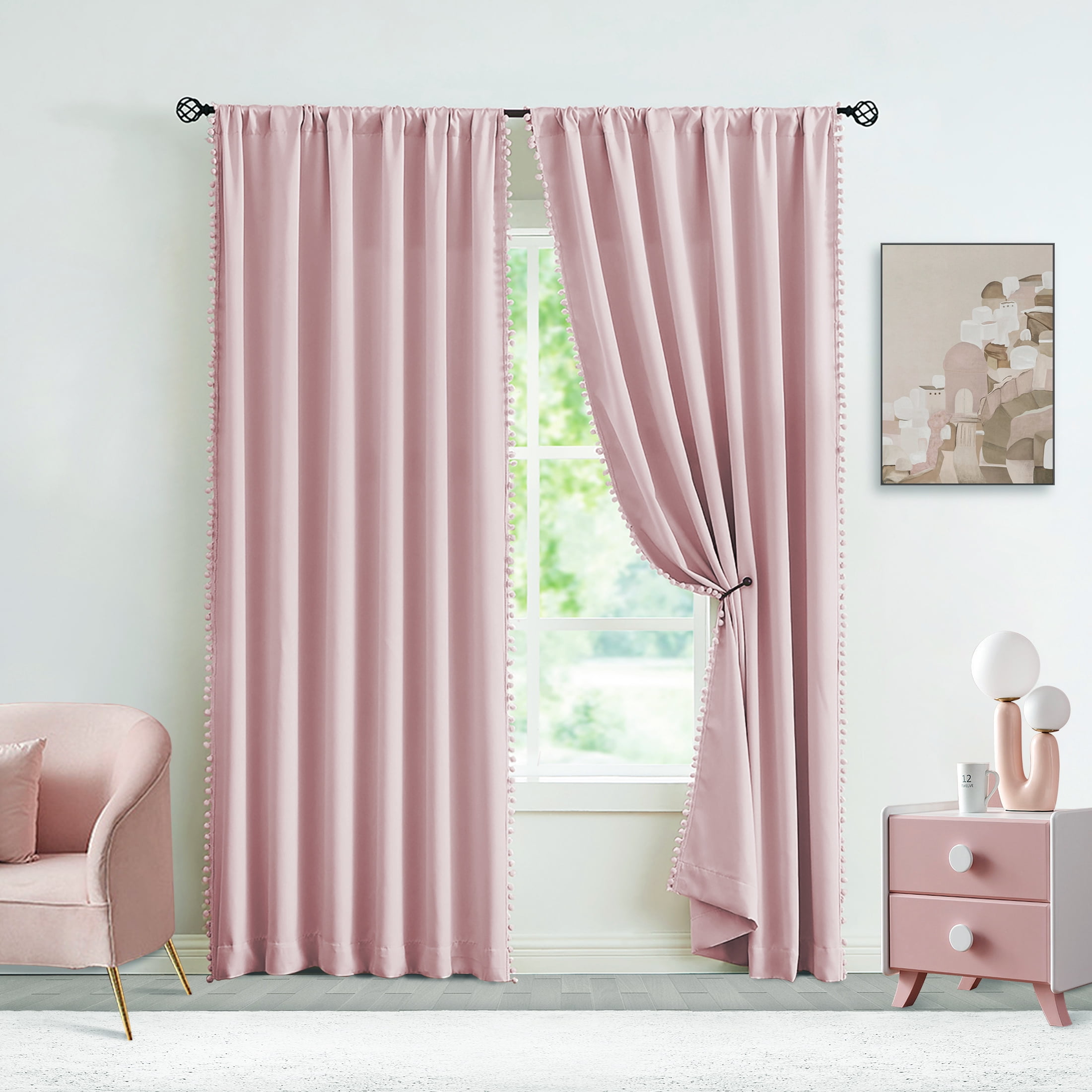 Exultantex Thermal Insulated Blackout Curtains For Bedroom Pink Pom Window Ds Energy Efficient Panels 50 W X 63 L 2pcs Com