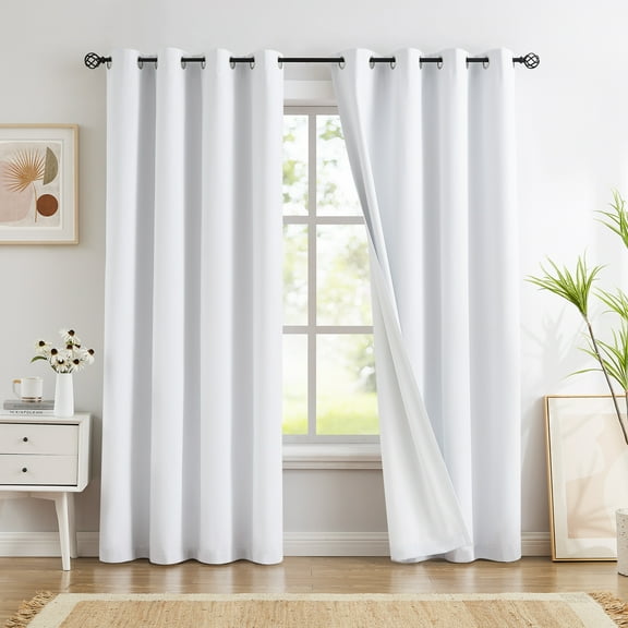 Exultantex Total White Blackout Curtain 2 Panels 63 Inch Length for Bedroom, Room Darkening Solid Linen Window Drapes for Living Room,Grommet Top