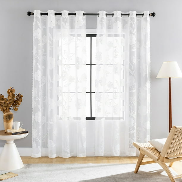 ハンドメイドレースカーテン （sold out） Exultantex White Sheer Lace Curtains, Floral Embroidery, Vintage