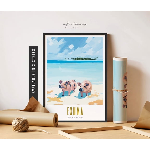Exuma Bahamas Art Print Exuma Travel Caribbean Art Pig Beach Decor Vibrant Colorful Wall Art Travel Art Art, Unframed Poster Size 24x36