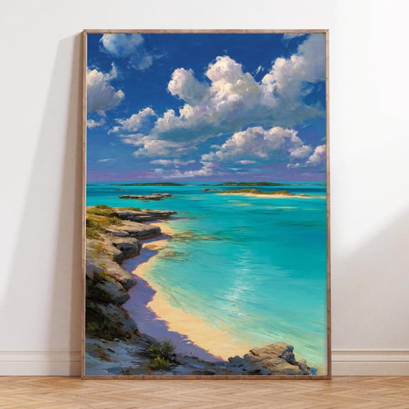Exuma Caribbean Turquoise Sea Coast Island Wall Art, Stretched Canvas Size 16x24