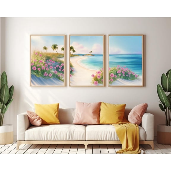 Exuma Cays Bahamas Coastal Wall Art Tropical Beach Decor Paradise Island Caribbean Travel Artwork Set 3 Stretched Canvas