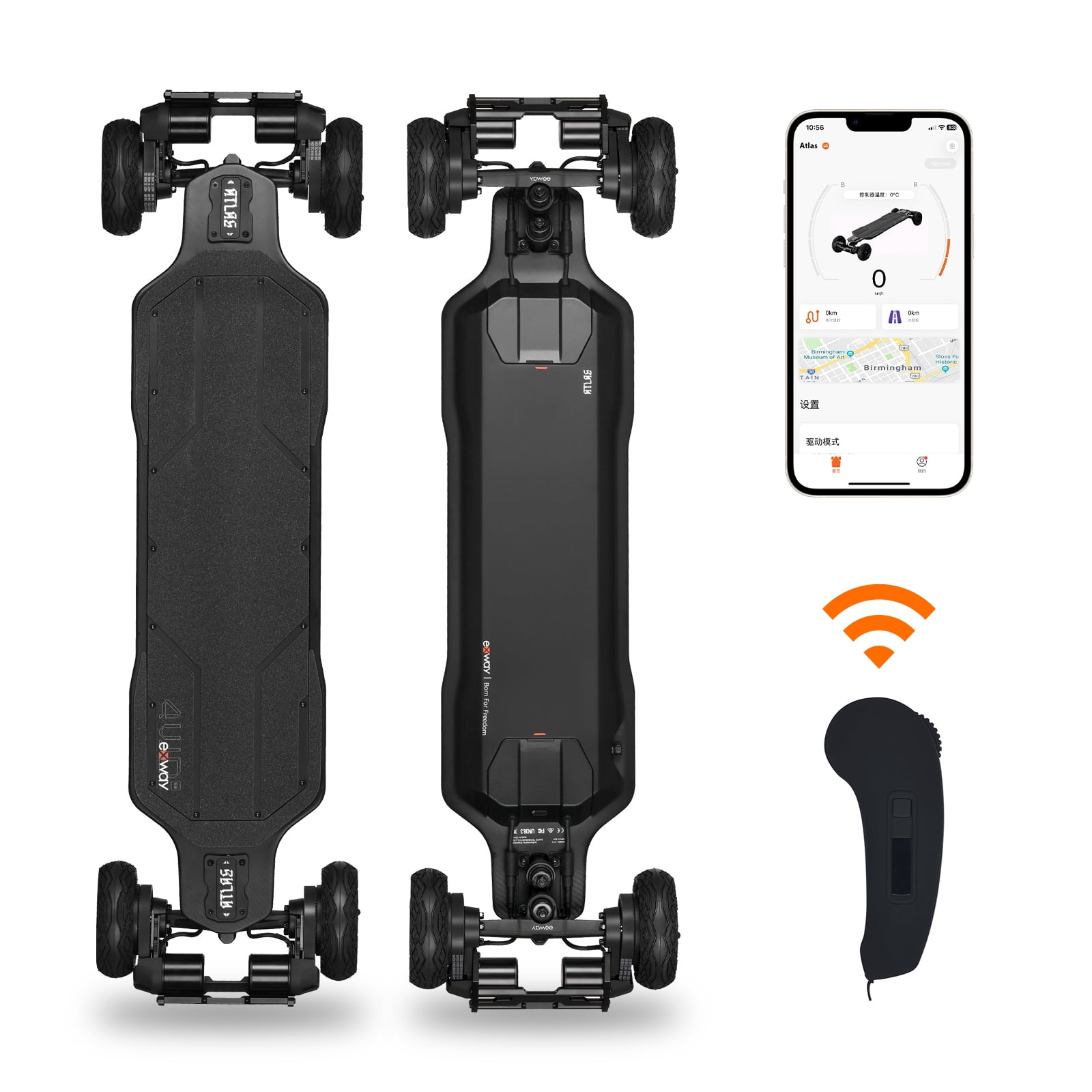 Exway Exway Atlas 4WD Skateboard: Motorized, 160mm Wheels, 31MPH, 18 miles ...