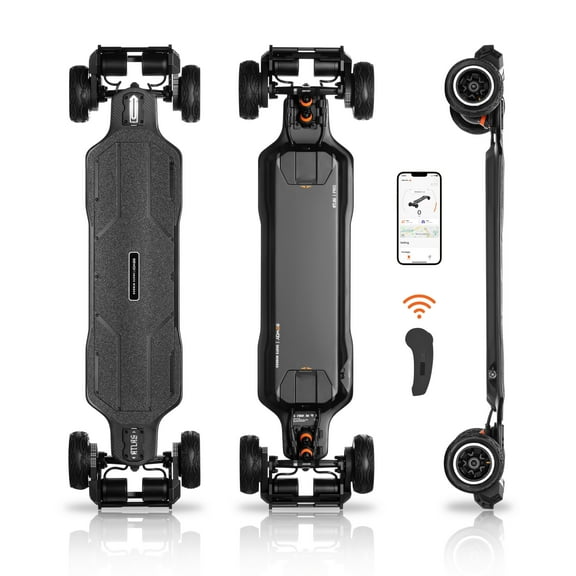 Exway Atlas Pro 4WD All-Terrain Electric Skateboards, All-Weather Pneumatic Tires, Top Speed of 60 Mph, 21miles Range, IP55 Waterproof, 780 LBS Max Load, Electric Longboard for Adults