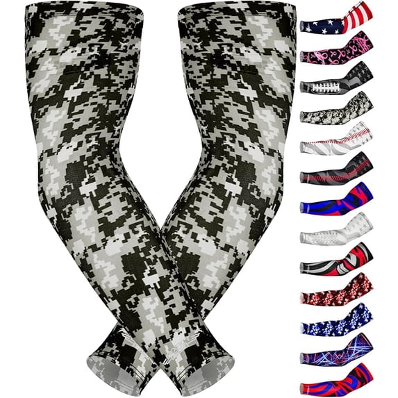 Exxact Sports Compression Arm Sleeves for Men & Women, 1 Pair Performance Sleeves for Baseball, Football, Youth & Adult Sizes - (Black Camo, YM)