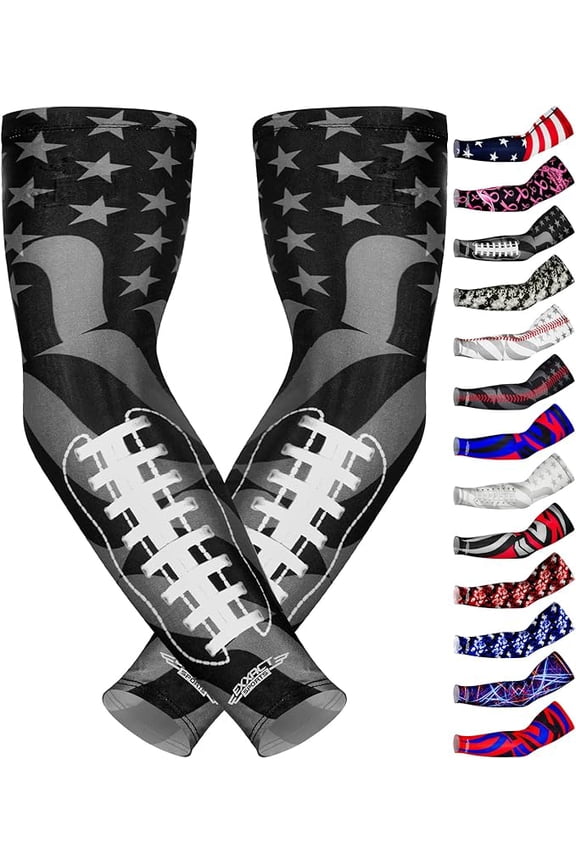1 Pair Compression Arm Sleeves for Men Women, Breathable Baseball Arm Sleeve Football Sleeves Youth Adult - (Black Football Flag, AS)