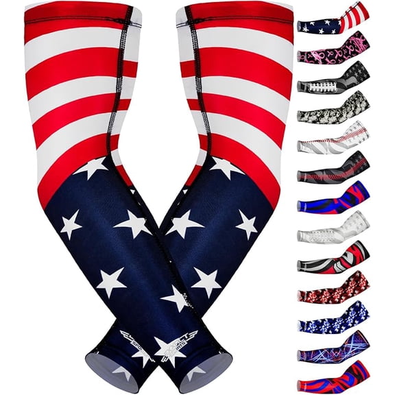 Exxact Sports Compression Arm Sleeves for Men & Women, 1 Pair Performance Sleeves for Baseball, Football, Youth & Adult Sizes - (USA Flag, AL)