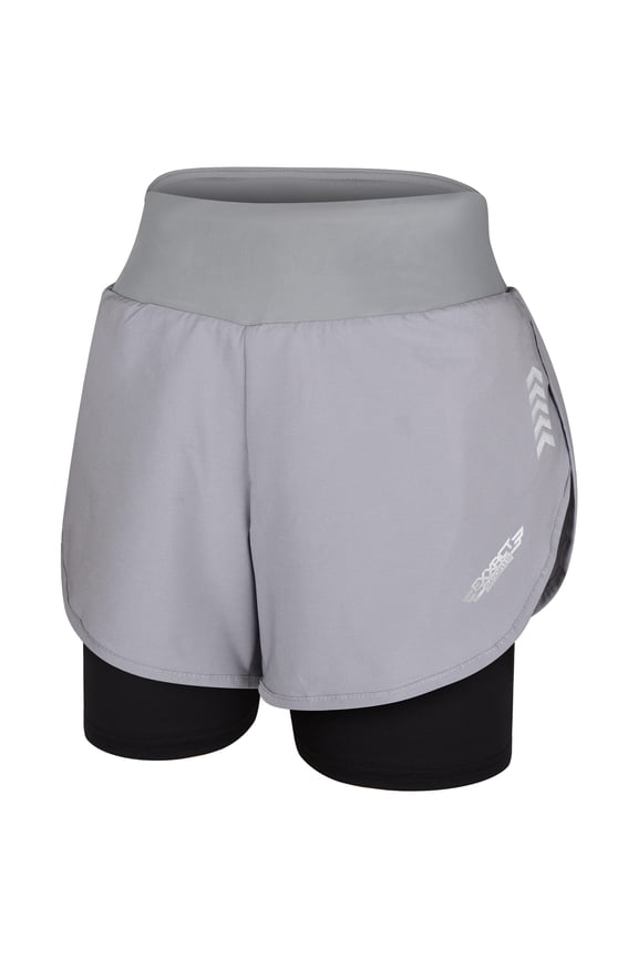 2 in 1 Shorts Women - Athletic Shorts with Spandex Underneath, Dry Fit Running Shorts with Pockets Women (Gray Silver, AL)