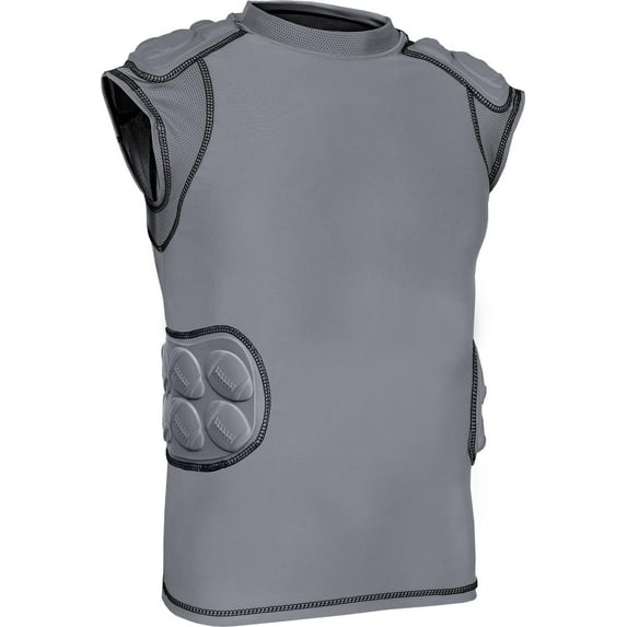 Exxact Sports Defender Adult Padded Football Shirt - Football Rib Protector with Shoulder & Spine Football Pads, 5-Pad Football Compression Shirt (Gray, Adult Large)