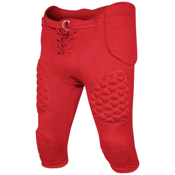 Exxact Sports Adult Integrated Football Pants | Bubble Pro Pads (Adult) (Medium, Scarlet with High Rise Hip Pads)