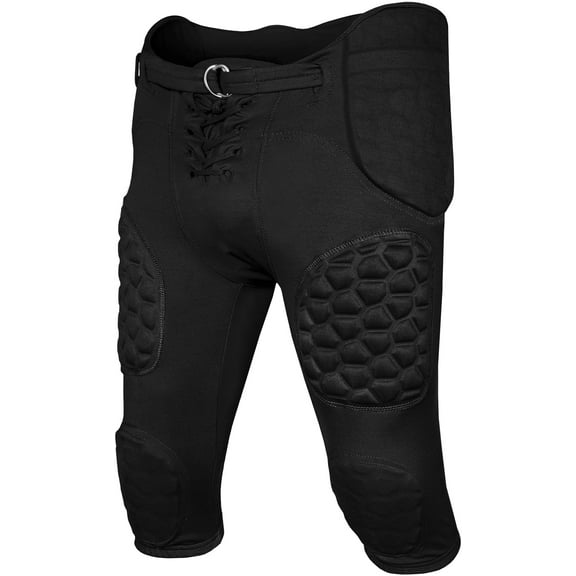Exxact Sports Adult Integrated Football Pants | Bubble Pro Pads (Adult) (Small, Black with High Rise Hip Pads)
