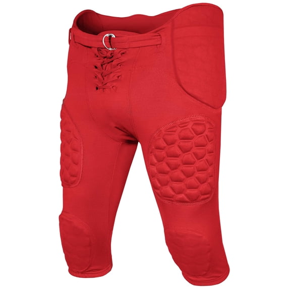 Exxact Sports Rebel Mens Integrated Football Pants with Built-in Pads, Lightweight Football Practice Pants with Lace-up Fly (AXL, Red)