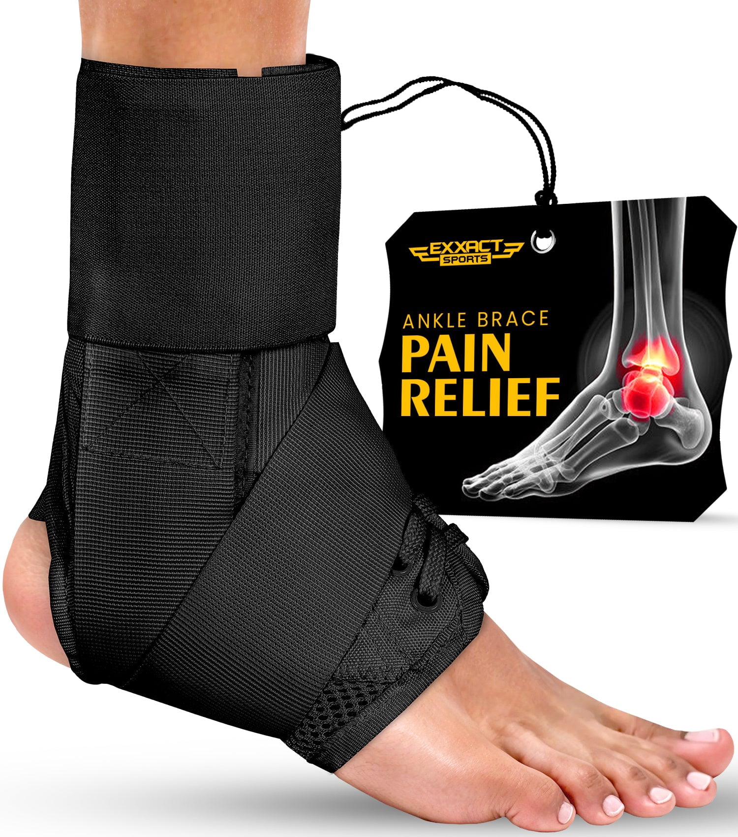 Exxact Sports Ankle Brace Adjustable Lace Up Ankle Brace for Running, Sprain,Basketball, Injury Recovery, Ankle Support Brace and Stabilizer for Men, Women, and Children (Black, Small)