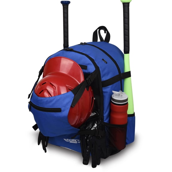 Exxact Sports Baseball Bag for Boys and Girls, Softball Bag Backpack with Helmet Holder, Includes Shoe Compartment, Fence Hook, Holds Glove and Bat (Royal Blue)