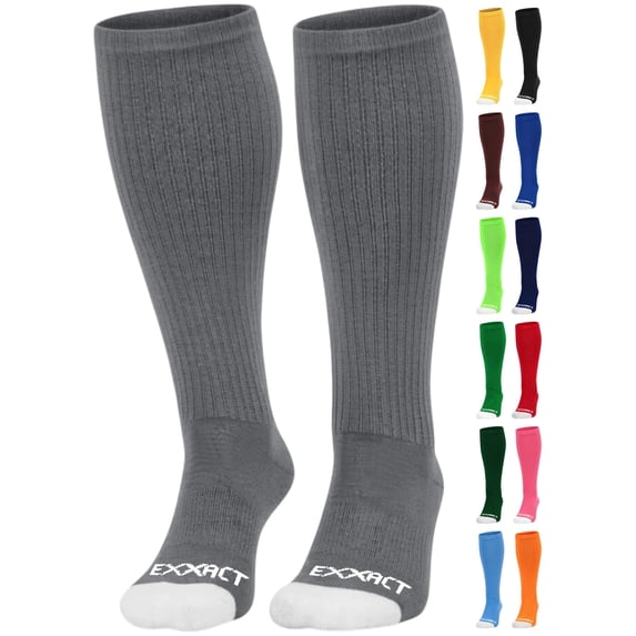 Exxact Sports Over the Calf Baseball Socks - Athletic Tube Socks for Football, Softball, Hockey, Youth & Adult Sizes (Charcoal, Large)
