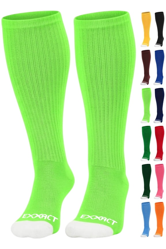Over the Calf Baseball Socks - Athletic Tube Socks for Football, Softball, Hockey, Youth & Adult Sizes (Neon Green, Large)