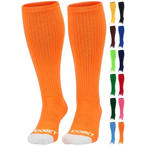 Exxact Sports Over the Calf Baseball Socks - Athletic Tube Socks for Football, Softball, Hockey, Youth & Adult Sizes (Orange, Medium)