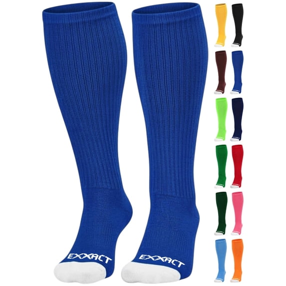 Exxact Sports Over the Calf Baseball Socks - Athletic Tube Socks for Football, Softball, Hockey, Youth & Adult Sizes (Royal Blue, Large)