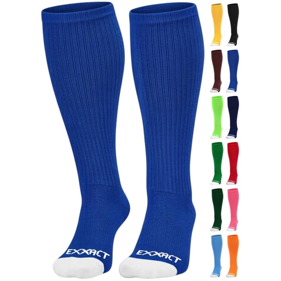 Exxact Sports Over the Calf Baseball Socks - Athletic Tube Socks for Football, Softball, Hockey, Youth & Adult Sizes (Royal Blue, Large)