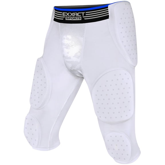Exxact Sports Battle 7-Pad Youth Football Girdle with Cup Pocket, Lightweight Padded Compression Shorts with Integrated Ultra Flex Pads, Boys Girdle Football (White, YS)