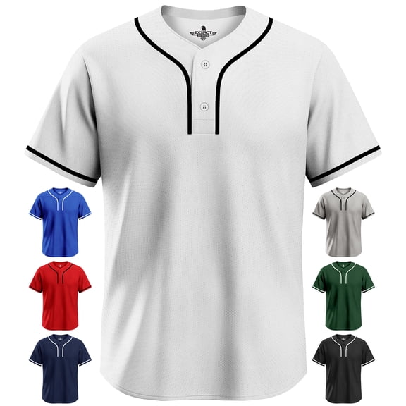 Exxact Sports Blank Baseball Jersey Men, 2-Button Plain Baseball Jersey, Sports Uniforms Women Softball Jersey Men - (White, AM)