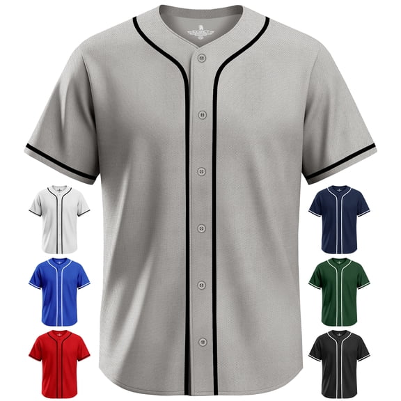 Exxact Sports Blank Baseball Jersey Men, Full Button Down Plain Baseball Jersey, Sports Uniforms Men Women Jersey - (Grey,AM)