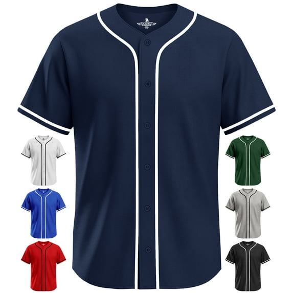 Exxact Sports Blank Baseball Jersey Men, Full Button Down Plain Baseball Jersey, Sports Uniforms Men Women Jersey - (Navy,A2XL)
