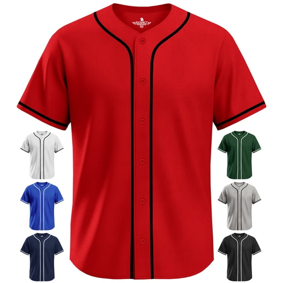 Exxact Sports Blank Baseball Jersey Men, Full Button Down Plain Baseball Jersey, Sports Uniforms Men Women Jersey - (Red,AL)