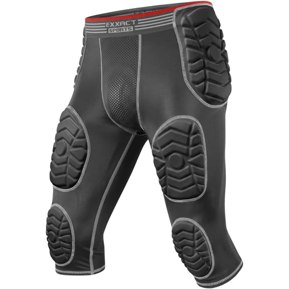Exxact Sports Combat 7-Pad Adult Football Girdle for Men with Cup Pocket, Padded Compression Shorts with Integrated Pads, Men's Girdle Football (AL, Black)