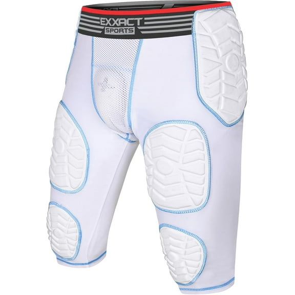 Exxact Sports Combat 7-Pad Adult Football Girdle for Men with Cup Pocket, Padded Compression Shorts with Integrated Pads, Men's Girdle Football (AS, White)
