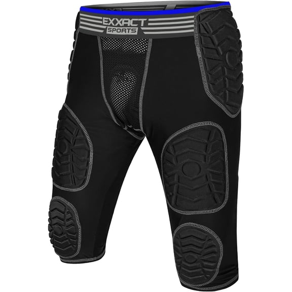 Exxact Sports Combat 7-Pad Youth Football Girdle with Cup Pocket, Padded Compression Shorts with Integrated Pads, Boys Girdle Football (YM, Black Combat)