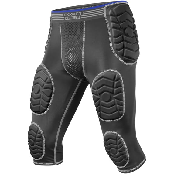 Exxact Sports Combat 7-Pad Youth Football Girdle with Cup Pocket, Padded Compression Shorts with Integrated Pads, Boys Girdle Football (YXL, Black Combat)