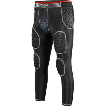 Exxact Sports Combat Men's Padded Compression Leggings, 7-Pad Football Girdle Pants with Cup Pocket, Integrated Hip, Thigh, Knee & Tailbone Protection for Game-Day (Black, AS)