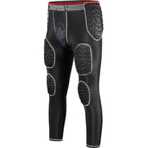 Exxact Sports Combat Men's Padded Compression Leggings, 7-Pad Football Girdle Pants with Cup Pocket, Integrated Hip, Thigh, Knee & Tailbone Protection for Game-Day (Black, AS)